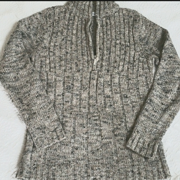Liz Claiborne Ribbed Marbled Tan & Gray Knit 1/4 Zip Sweater, Size M - Picture 9 of 16
